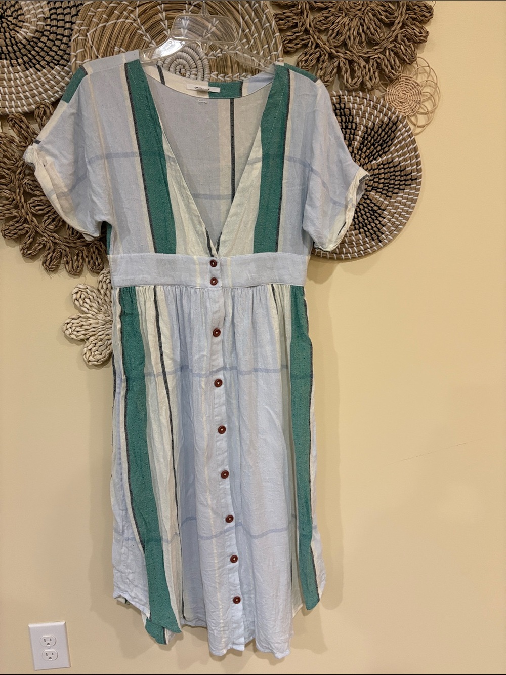 O’Neill Women’s Reid Midi Cotton Woven Striped Shirt Dress Medium